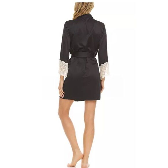 Flora by Flora Nikrooz Black & Silver Lace Robe Size L NWT - Picture 5 of 11